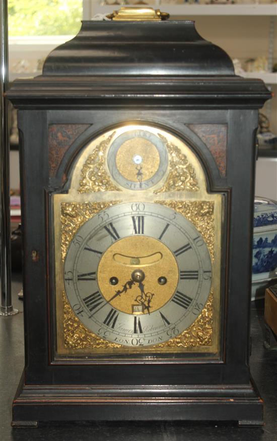 James Robinson, London. A George III ebonised pear wood bracket clock, 20.5in.